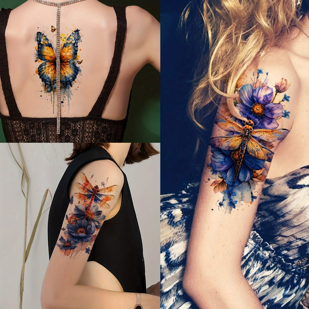 Temporary Tattoos GLARYYEARS 45-Sheet Watercolor Floral Set with 12 Large and 33 Small Designs for Arm, Wrist and Shoulder