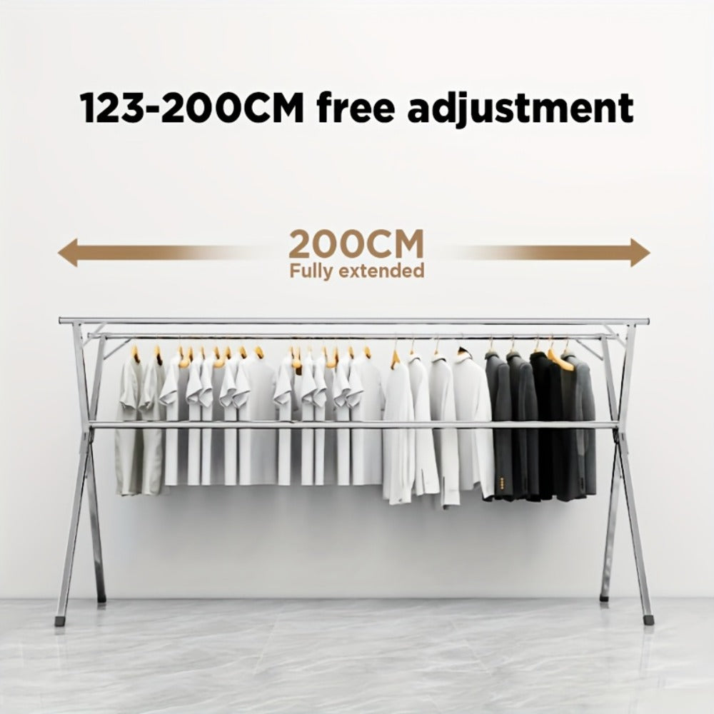 Retractable Stainless Steel Clothes Drying Rack with Dual Rods and 42.52-62.99 or 48.43-78.74-Inch Sizes