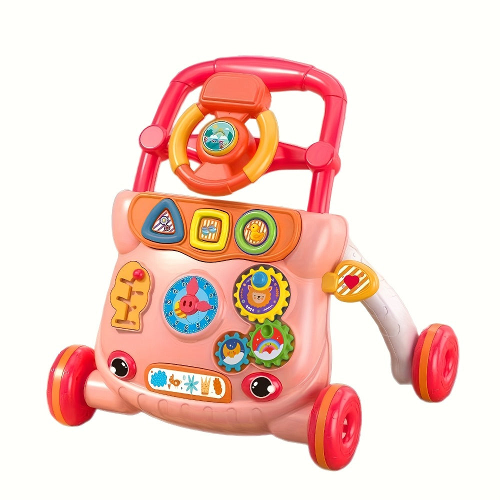 Musical Baby Walker Toy with Anti-Rollover Safety, Multi-Function Sit-to-Stand Activity Center for Early Walking Development