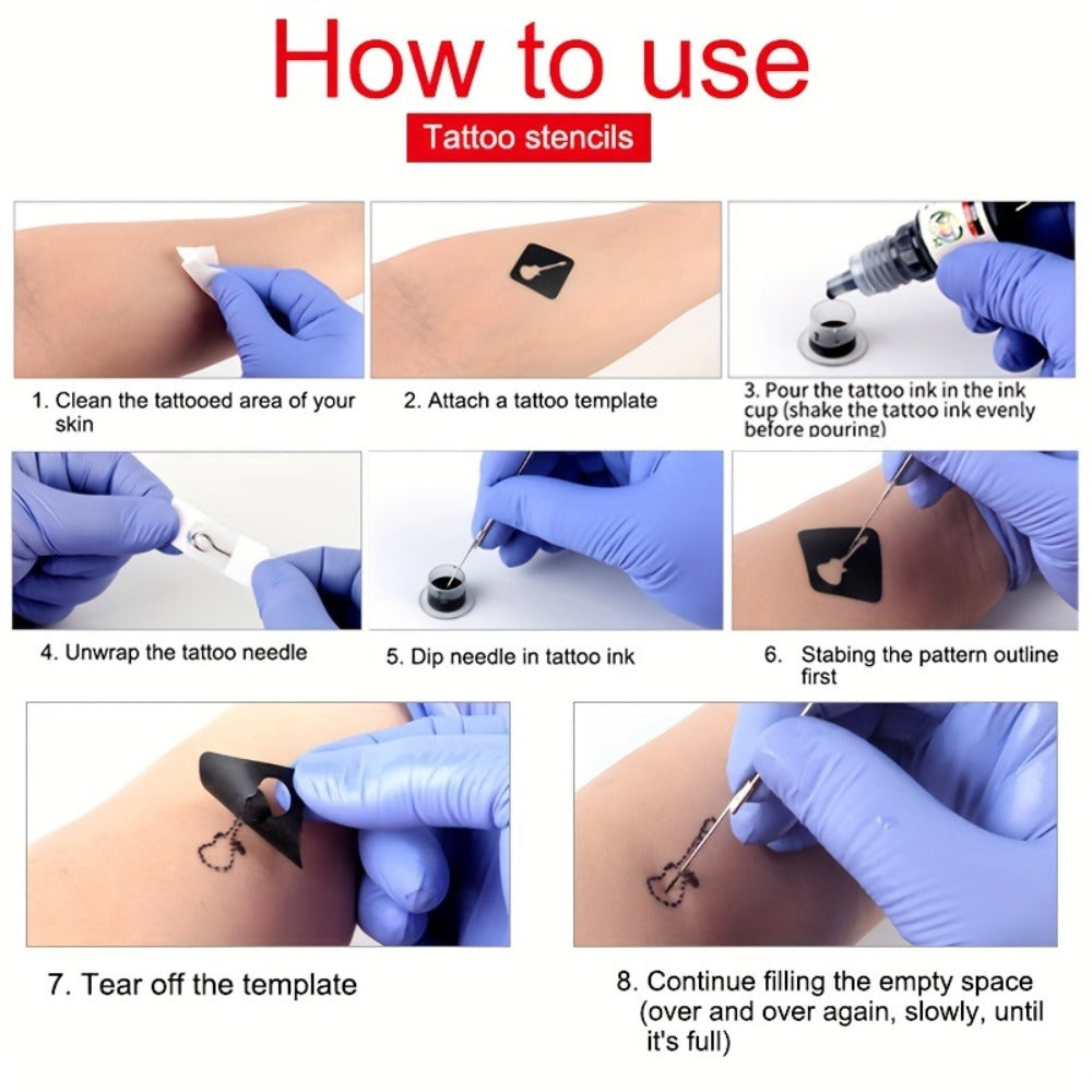 Stick and Poke Tattoo Kit - DIY Manual Tattoo Pen Hand Tool Set with 7 Color Inks, Needles