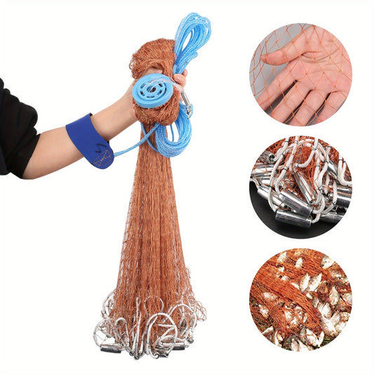 Saltwater Casting Net Set with Fish Basket – 12-Foot Diameter, 0.12" Mesh, Heavy-Duty Zinc-Plated Lead Sinkers for Rapid Sinking