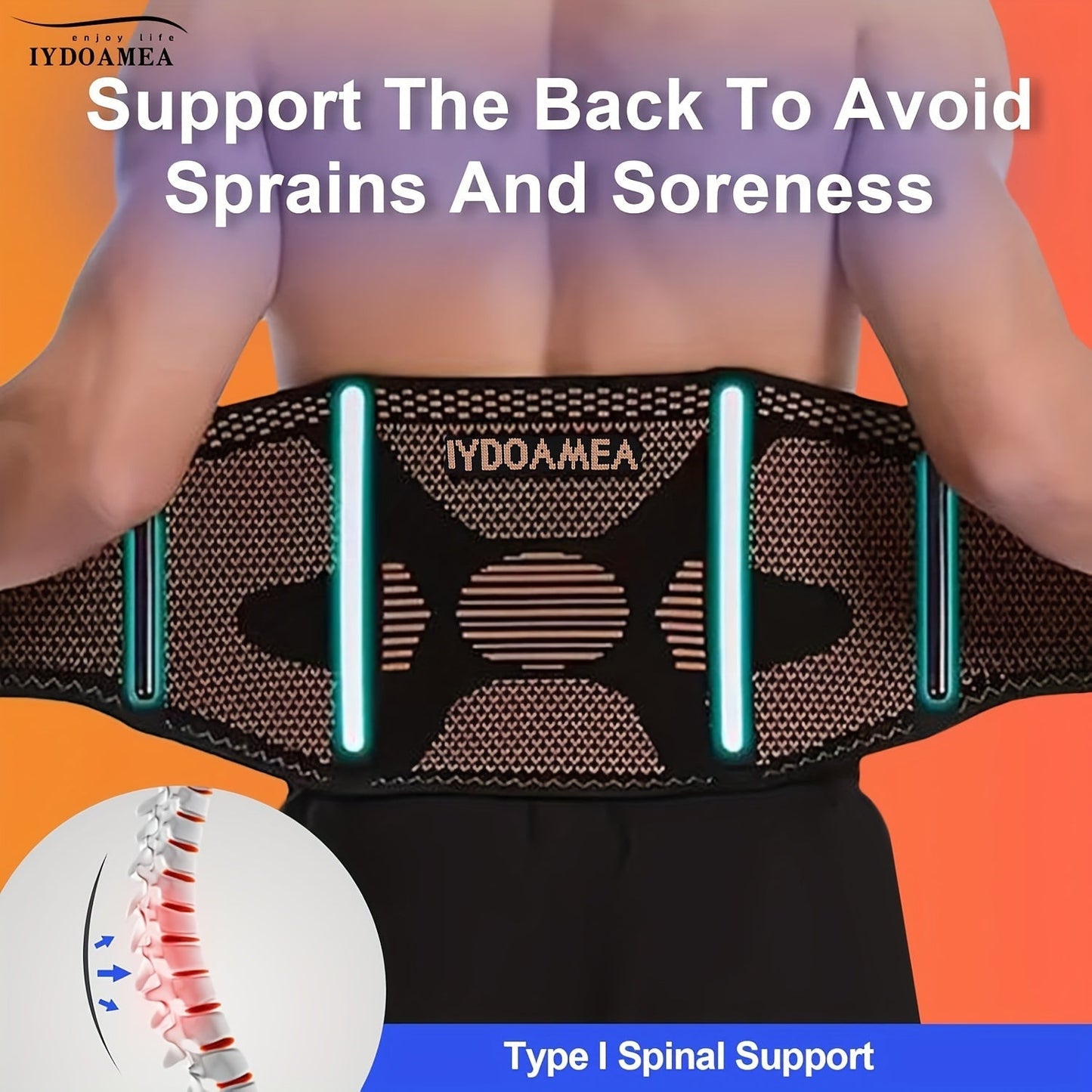 Lumbar Support Belt with Copper Compression – Breathable Lower Back Brace for Men & Women, Adjustable Hook-Loop Waist Support for Heavy