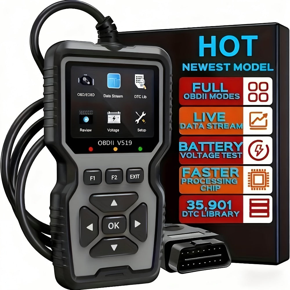 OBD2 Scanner Tool V519 – Professional Code Reader for Check Engine Light, Live Data & Diagnostic Trouble Codes | Works on All 1996+ Cars