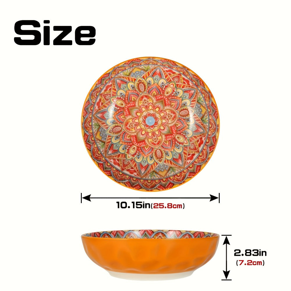Ceramic Soup Bowl Set 2pcs Bohemian Floral Hand-Painted 25.8cm Vintage Tableware for Cooking Dining Gift