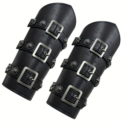 Viking Medieval Leather Arm Guards Bracers – PU Leather Knight Gauntlets Adjustable Metal Buckles Rivets for Men Women Halloween Cosplay