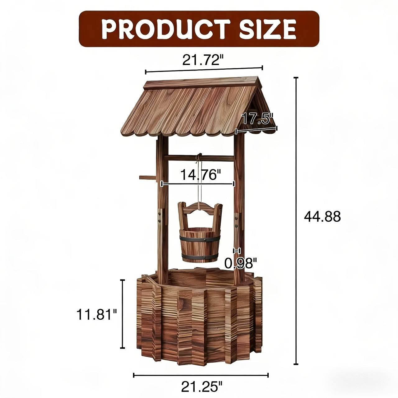 Wishing Well Planter Outdoor Wooden Rustic Garden Decor with Hanging Bucket Barrel Style for Patio Lawn Yard
