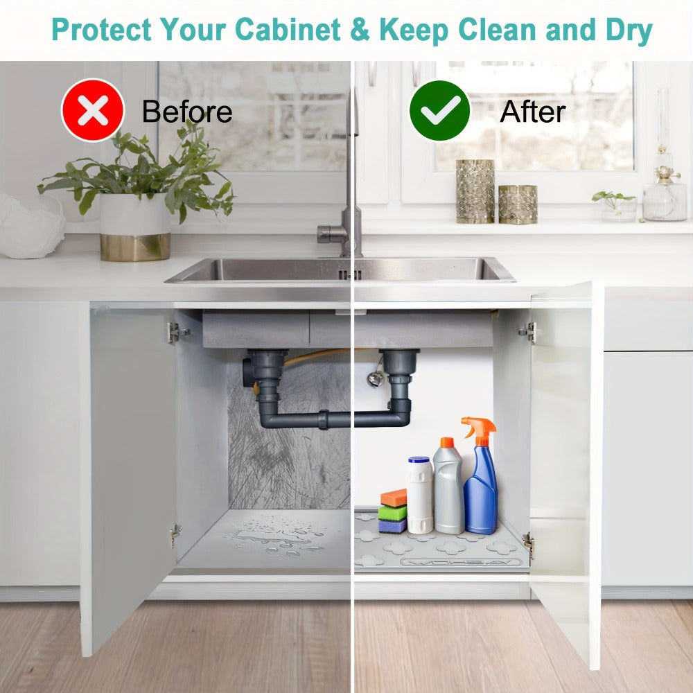 Under Sink Mat Silicone 34" x 22" Undersink Drip Tray Liner for Kitchen Bathroom Cabinet, Holds 2 Gallons
