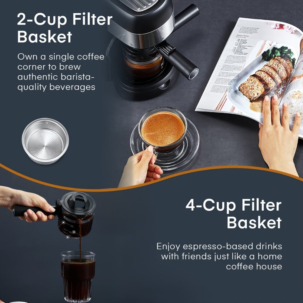 Espresso Machine 3.5 Bar Steam 4 Cup Cappuccino & Latte Maker with Milk Frother for Entryways, Bedrooms and Living Spaces