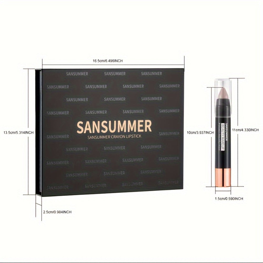 Lipstick Set, SANSUMMER 6-Piece Matte Velvet Crayon Collection in a Black Presentation Gift Box