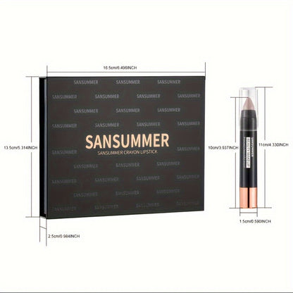 Lipstick Set, SANSUMMER 6-Piece Matte Velvet Crayon Collection in a Black Presentation Gift Box