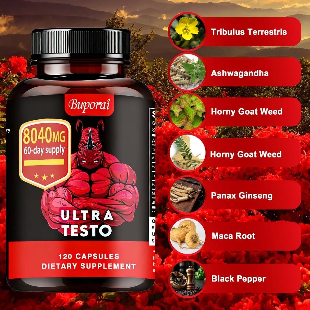 Ashwagandha Tongkat Ali Supplement for Men with Maca Root, Ultra Testo Triple Adaptogen Formula for Testosterone Support