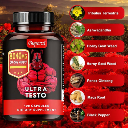 Ashwagandha Tongkat Ali Supplement for Men with Maca Root, Ultra Testo Triple Adaptogen Formula for Testosterone Support