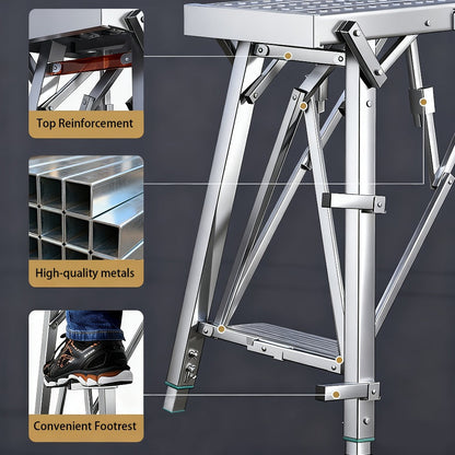 Folding Work Platform Scaffold Portable Adjustable Height Ladder Stool for Entryways, Bedrooms and Living Spaces
