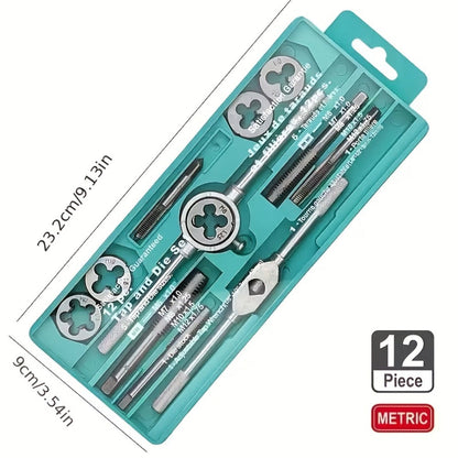 Metric Tap and Die Set 12pcs or 40pcs, M3-M12 Hand Thread Tapping Tool Kit with Plug Taps, Straight & Cone Reamers
