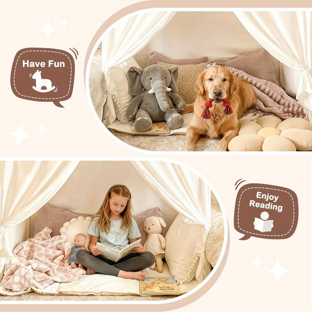 Kids Play Tent with Star Lights & Flags, Extra Large Indoor Outdoor Playhouse with Windows for Reading & Pretend Play