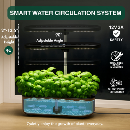 Hydroponic Garden Kit 14-Pod with LED Grow Light – Smart Timer, Quiet Pump & 1.32 Gal Tank, 75-Piece Indoor Herb Garden System