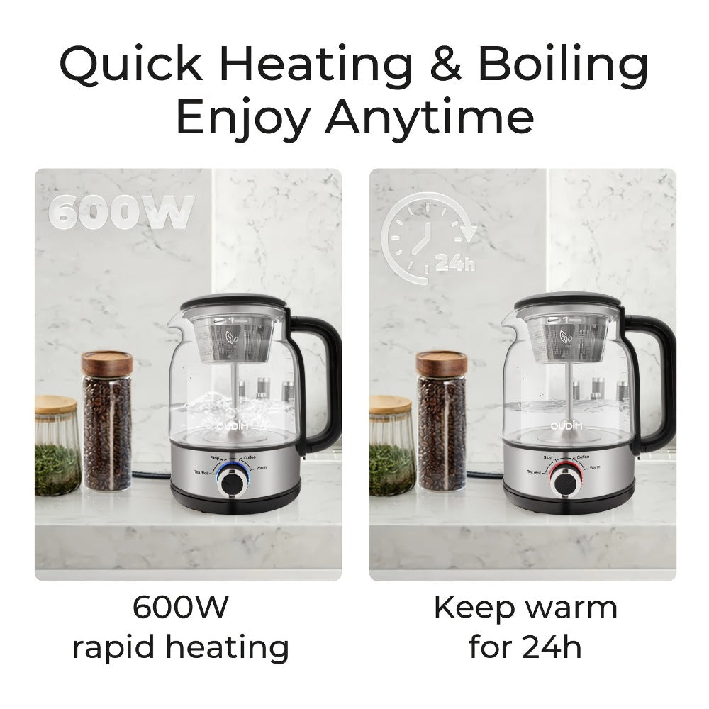 OD-T1206 Glass Coffee Maker and Tea Brewer with 1.2L Capacity, 600W Rating and Keep-Warm Control