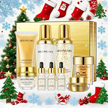 Skincare Set with BEILINGMEI Label, 9 Golden-Skin Collagen Hyaluronic Acid and Niacinamide Items
