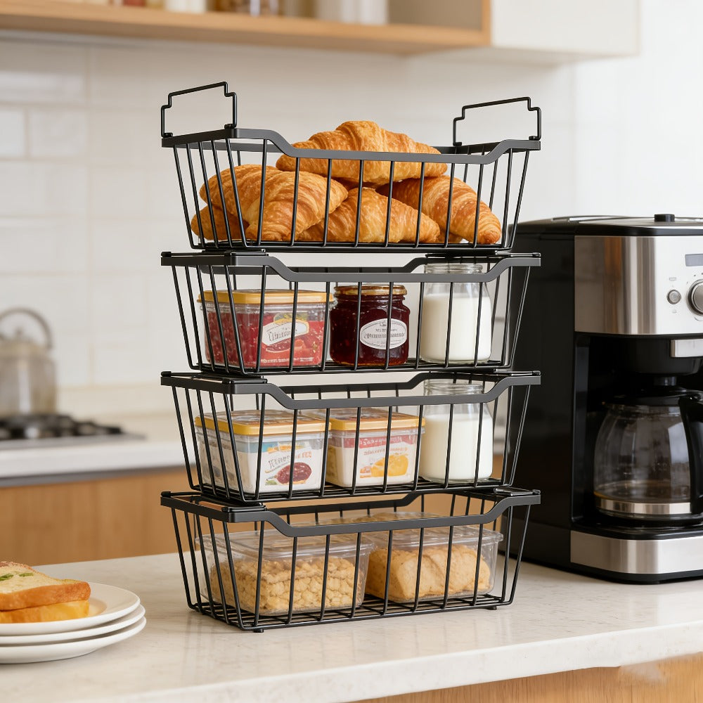 Freezer Organizer Bins Stackable with Foldable Handle - Chest Freezer Storage Baskets Rack, Space Saving Refrigerator Organizer Bins