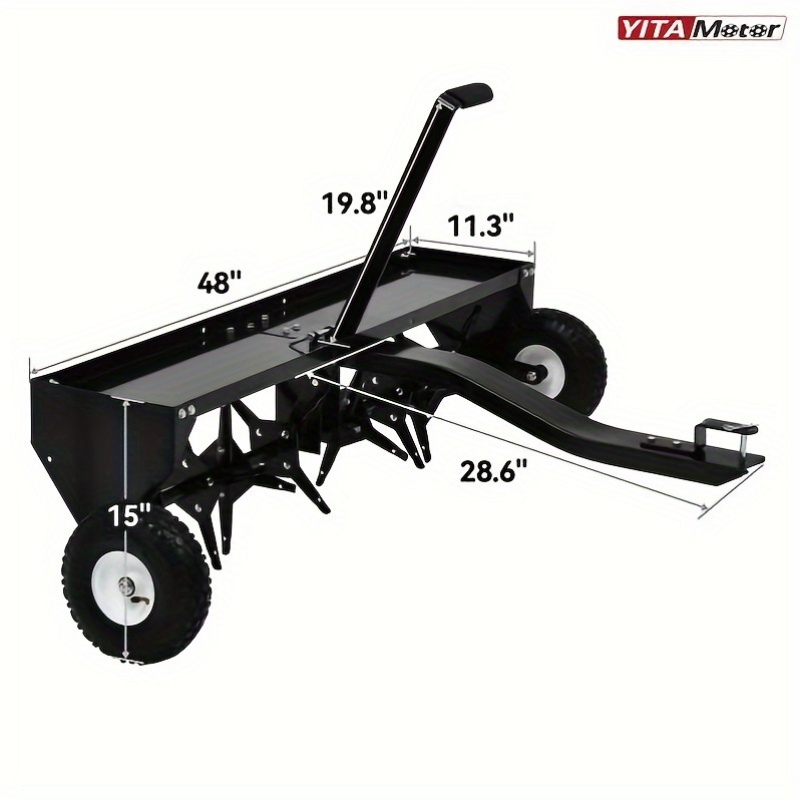 Tow-Behind Plug Aerator 48 Inch - Steel Lawn Aerator with 32 Hollow Tines, Weight Tray & 10-Inch Pneumatic Tires