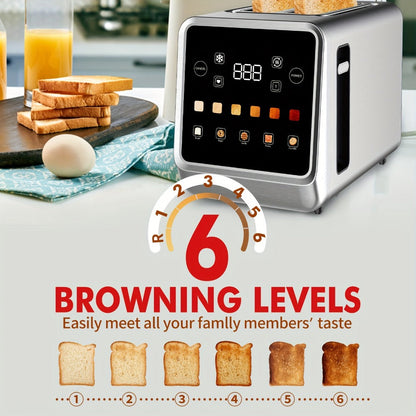 Digital Touch Screen Toaster 2 Slice Stainless Steel with 5 Bread Functions 7 Shade Settings for Home Cooking, Dining and Outdoor Meals