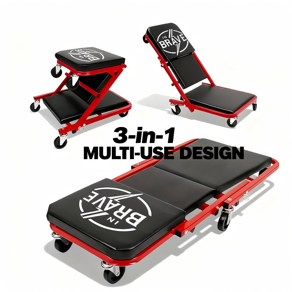 Mechanic Creeper Seat 3-in-1 Heavy Duty 36" – Folding Crawler with Adjustable Z-Seat, 6 Lockable Casters, 350–650 lb Capacity for Auto