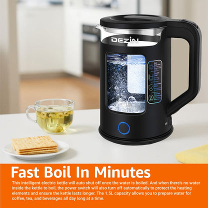 Glass Electric Kettle with Blue LED Light, 1.5L Borosilicate Glass Water Boiler, Auto Shut-Off & Boil-Dry Protection