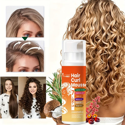 7-in-1 Natural Oil Curl Mousse Long-Lasting Hold Deep Moisturizing Rosemary Castor Coconut Oil – Smoothing Frizz-Free Curl Defining Foam