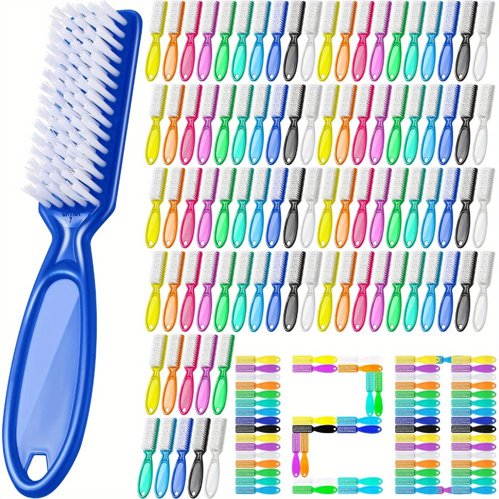 Fingernail Scrub Brush Set 120pcs Bulk – Handle Grip Nail Cleaning Brushes with Soft & Stiff Bristles, Manicure Pedicure Nail Cleaner Tools