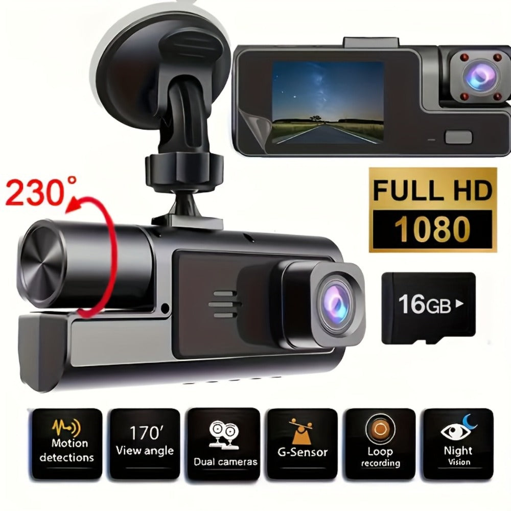 1080P-Labeled Dash Camera with Dual- or Triple-Lens Options, WiFi and 16GB, 32GB or No-Card Bundles