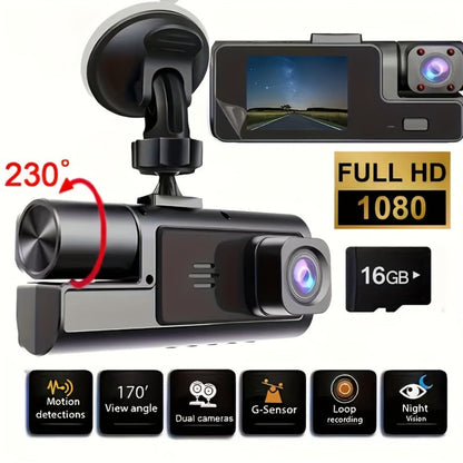 1080P-Labeled Dash Camera with Dual- or Triple-Lens Options, WiFi and 16GB, 32GB or No-Card Bundles