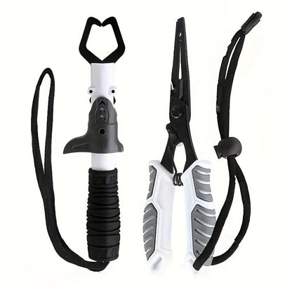 Fishing Pliers Fish Gripper Combo Set 2pcs Stainless Steel Hook Remover Line Cutter with TPR Non-Slip Handle Spring-Loaded Lock