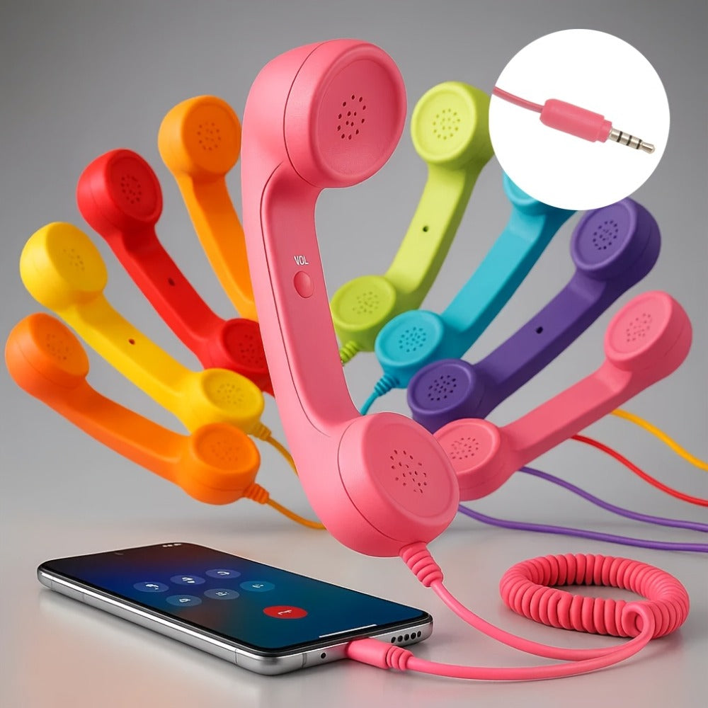 Retro Phone Handset for Smartphone Tablet & Computer, Hands-Free Calling, Volume Control, Clear Sound