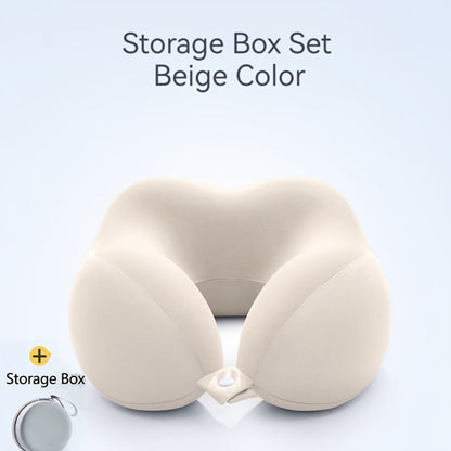 Rollable Memory Foam Travel Neck Pillow with Round Storage Case in Beige, Black or Pink-and-Gray Color Block
