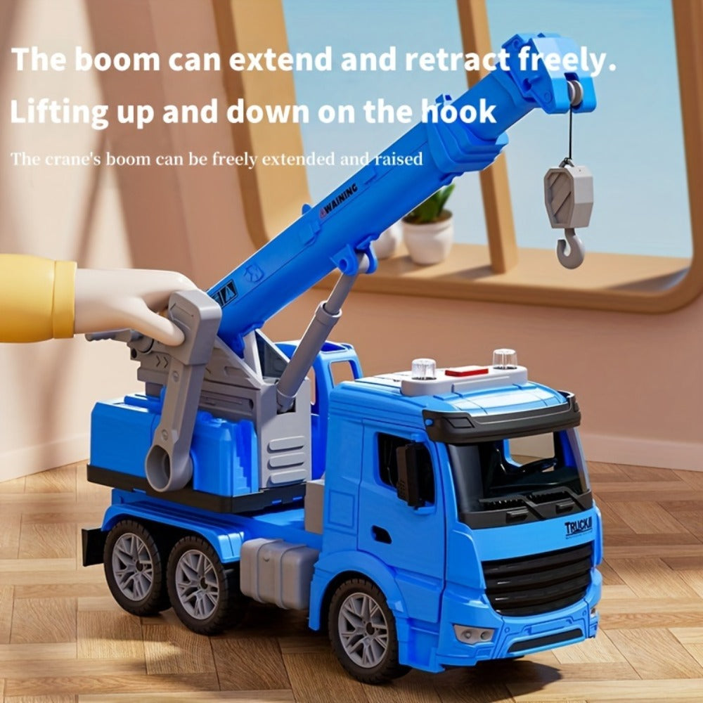 Inertia Crane Truck Toy for Kids - Large Engineering Vehicle with Telescopic Arm, Interactive Track & Double Doors