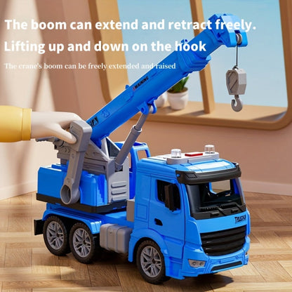Inertia Crane Truck Toy for Kids - Large Engineering Vehicle with Telescopic Arm, Interactive Track & Double Doors