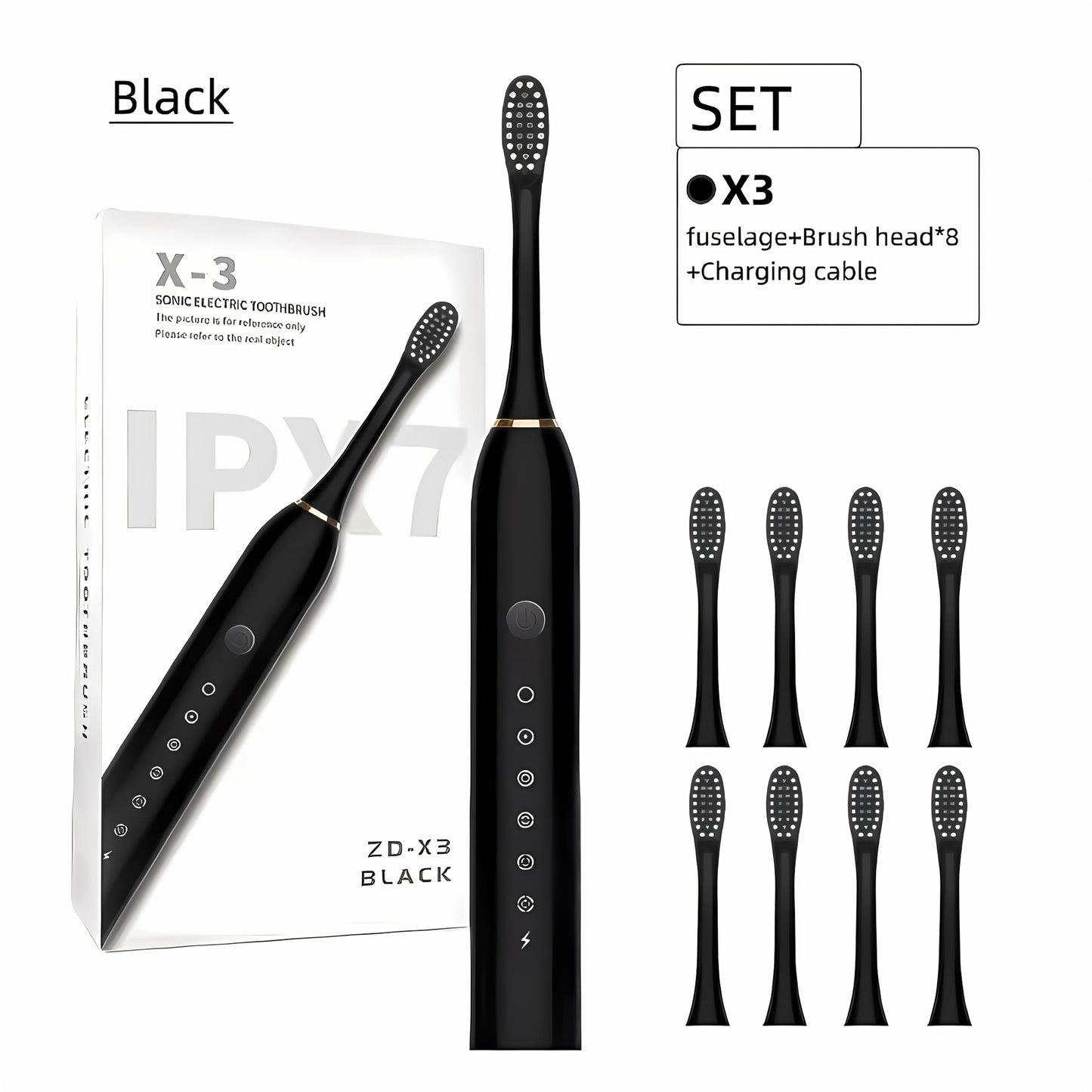 Rechargeable Electric Toothbrush 6 Cleaning Modes with 8 Brush Heads – USB Charge, Soft Bristles, Portable for Travel & Home Use
