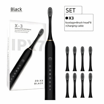 Rechargeable Electric Toothbrush 6 Cleaning Modes with 8 Brush Heads – USB Charge, Soft Bristles, Portable for Travel & Home Use