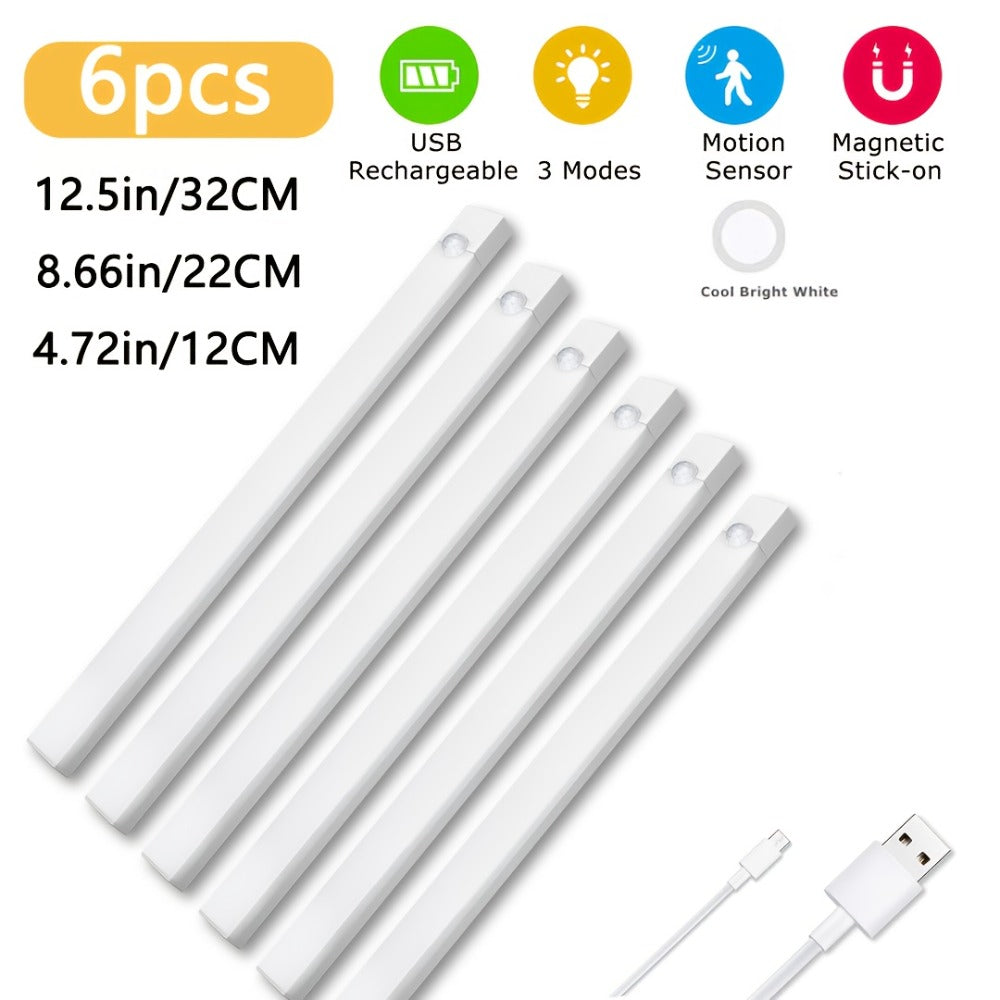 Motion Sensor Cabinet Light 6 Pack – USB-C Rechargeable LED Under Cabinet Lighting for Home Cooking, Dining and Outdoor Meals