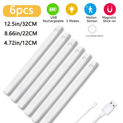 Motion Sensor Cabinet Light 6 Pack – USB-C Rechargeable LED Under Cabinet Lighting for Home Cooking, Dining and Outdoor Meals
