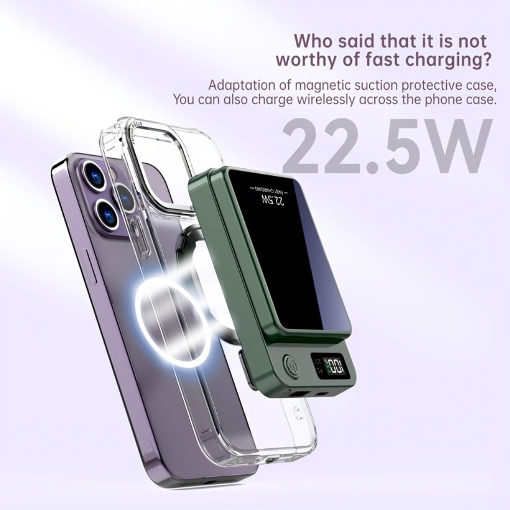 Magnetic Wireless Power Bank 10000mAh MagSafe Compatible 22.5W USB-C Fast Charging with LED Display