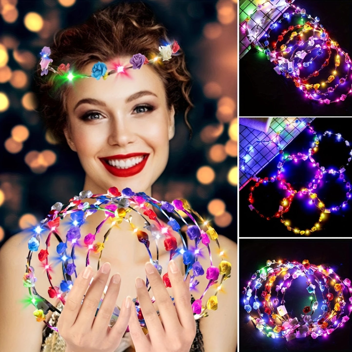 Light Up Flower Crown Headbands 36 Pack Bulk LED Fiber Optic Floral Tiara Glow Party Favors for Women Girls