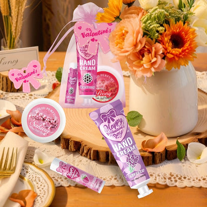 20pcs Beauty Gift Set Lip Balm Hand Cream Solid Perfume Pink Gift Bag Glossy Finish All Skin for Makeup, Travel and Everyday Vanity Use