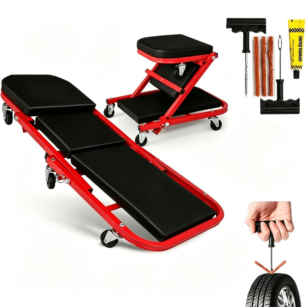 Mechanic Creeper 36-Inch Z-Crawl Folding – Adjustable Load Board, 6-Wheel 2.5" Rolling Garage Repair Seat