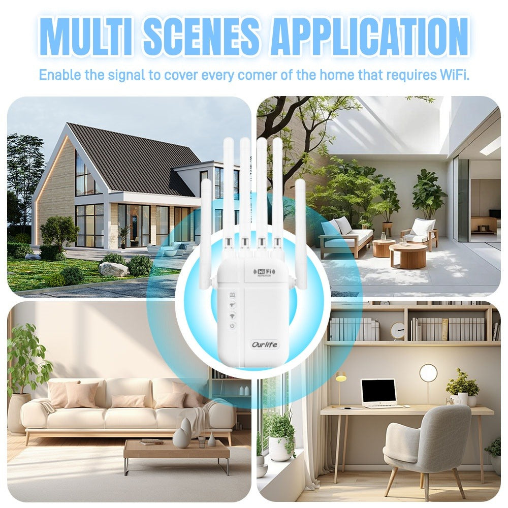 5000 Sq Ft WiFi Signal Booster Alexa Compatible – 6-Antenna Extender Covers 52 Devices, Ethernet Port, 1-Button WPS Setup