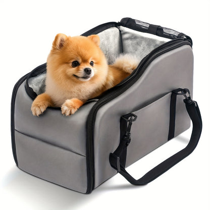 Dog Car Carrier & Center Console Pet Booster Seat with Safety Harness – Portable Travel Pet Bed Nest for Small Dogs & Cats