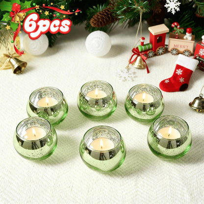 Round Glass Votive Candle Holder Sets in Gold, Pink, Silver or Green with 6-, 12- or 24-Piece Options