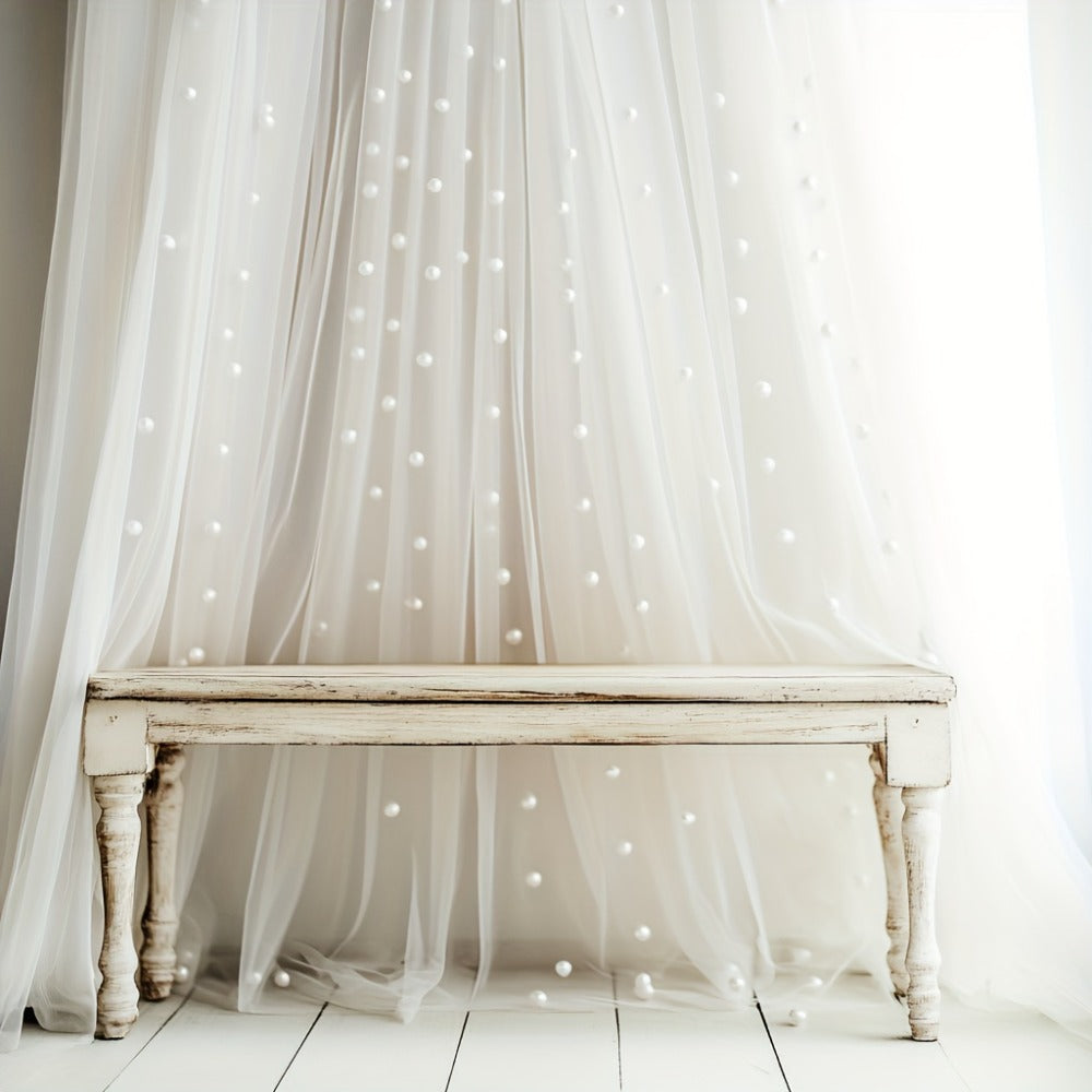 White Pearl Sheer Tulle Fabric Roll 160x300cm – Elegant Organza Mesh for Wedding Backdrop Table Skirt Window Drape Party Decoration Bridal