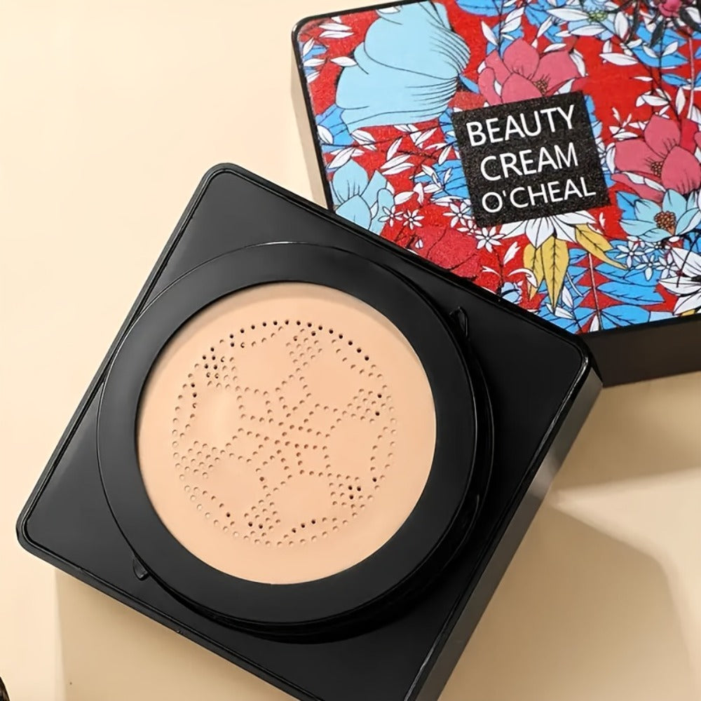 BB CC Cream 2 Pack with Mushroom Air Cushion Puff, Full Coverage Lightweight Makeup Base, Moisture-Retaining Dewy Finish Foundation