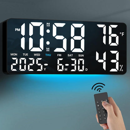 Large LED Wall and Desk Clock with Nine Display Checkouts, Calendar, Temperature and Humidity Readouts